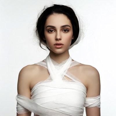 Woman in white bandage wrap dress