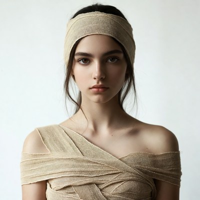 Woman in beige bandage wrap