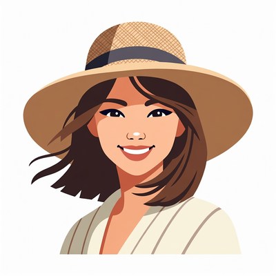 Asian woman wearing straw hat