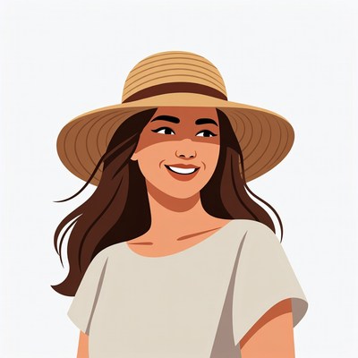 Smiling Asian woman wearing straw hat