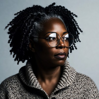 African-American woman with curly gray hair
