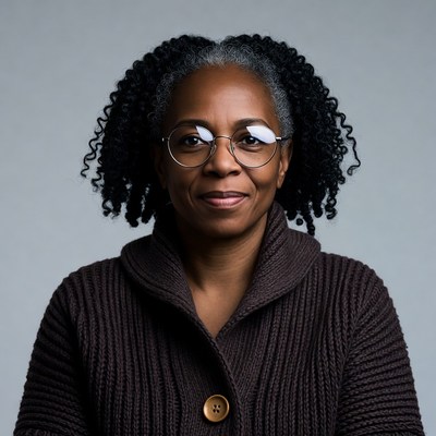 African-American woman with glasses smiling