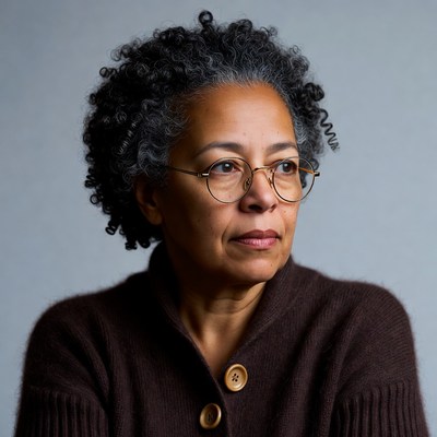 African-American woman with curly gray hair