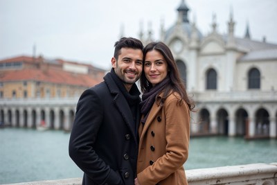 Couple posing by Venice canal