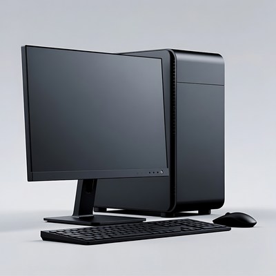 Black gaming PC setup