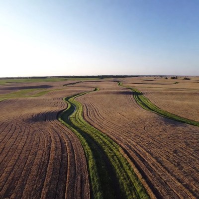Aerial view of winding field path