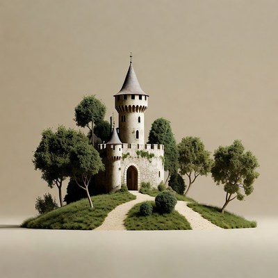 Medieval Castle on Grassy Island