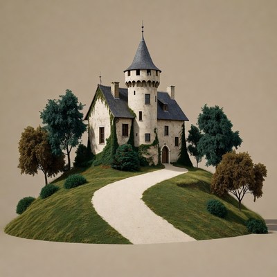 Miniature Medieval Castle on Hill