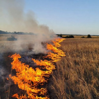 Grass Field Burning Line