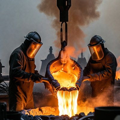 Workers Pouring Molten Metal