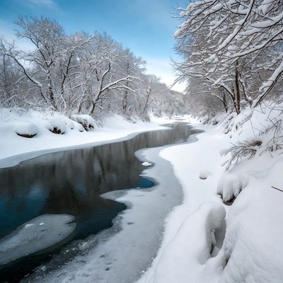 Snowy River Lined with Frosted Trees