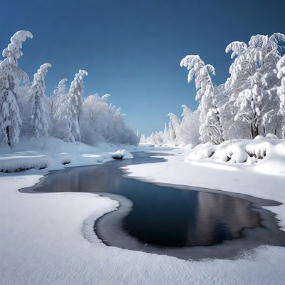 Snowy River in Winter Forest