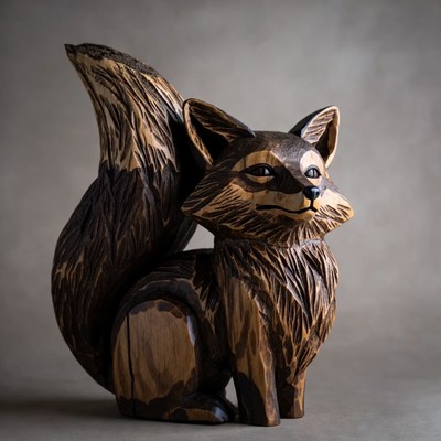 Wooden fox carving statue