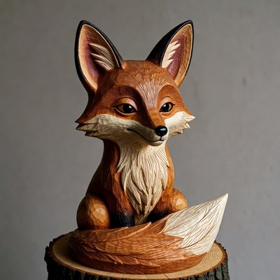 Carved wooden fox sculpture
