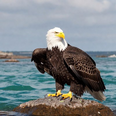 Bald eagle perched on rock