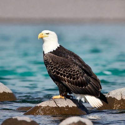 Bald eagle perched on rock