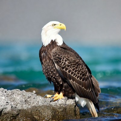 Bald eagle perched on rock