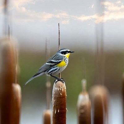 Yellow-rumped Warbler on Reed