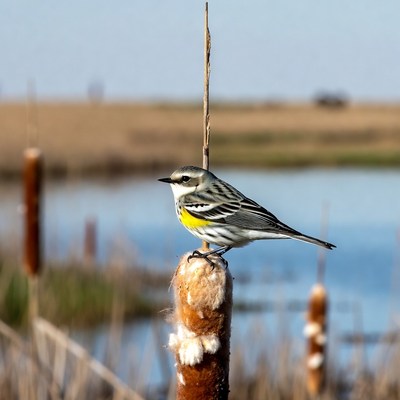 Yellow-rumped Warbler on Reed