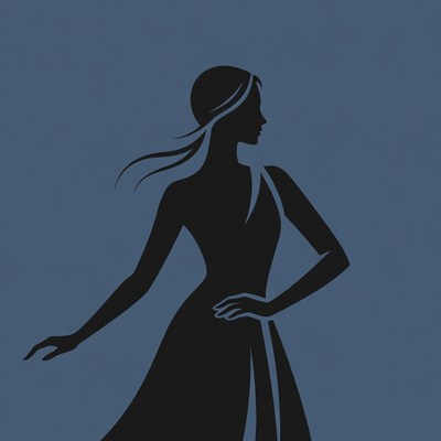 Silhouette of woman in flowing dress
