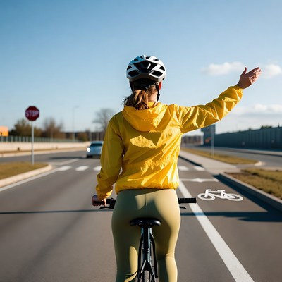 Woman cyclist signaling at stop sign