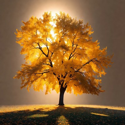 Golden Autumn Tree with Sunlight