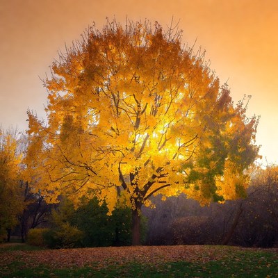 Vibrant Autumn Maple Tree at Sunset