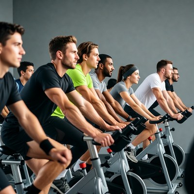 Group cycling on spin bikes