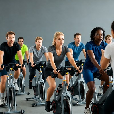 Group Spinning Class in Gym