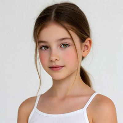 Young girl with ponytail on white background