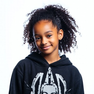 African-American girl smiling in black hoodie