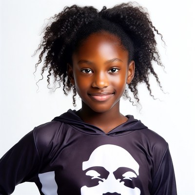 African-American girl in skull hoodie