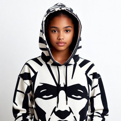 African-American girl in striped hoodie