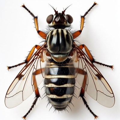 Striped Hoverfly on White Background