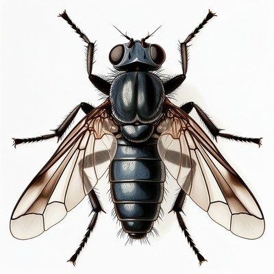 Black Fly Illustration on White Background