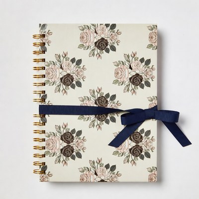 Rose Pattern Notebook with Navy Ribbon