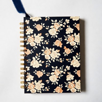 Black floral rose pattern notebook