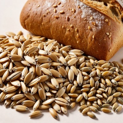 Bread loaf with scattered wheat grains