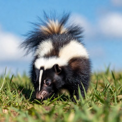 Skunk standing in green grass