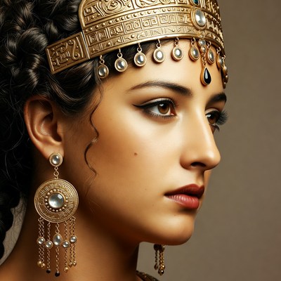Profile of woman in golden ancient headdress