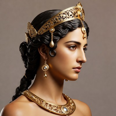 Woman wearing golden crown and jewelry