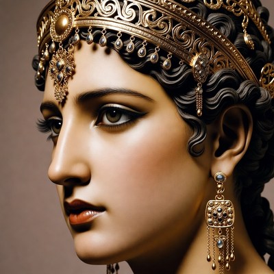 Profile of woman in golden ancient headdress