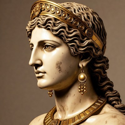 Greek Goddess Marble Statue Profile