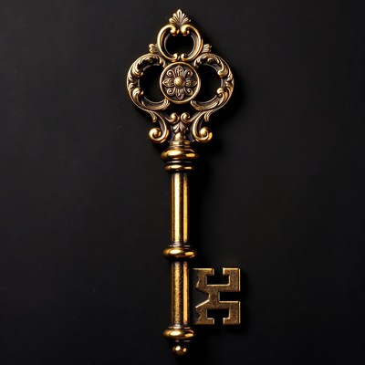 Ornate Gold Key on Black