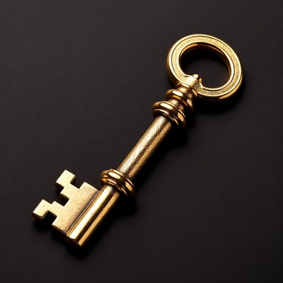 Golden vintage key on black background