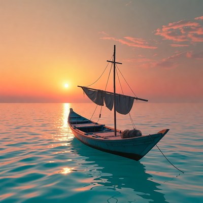 Sailboat on calm sea at sunset