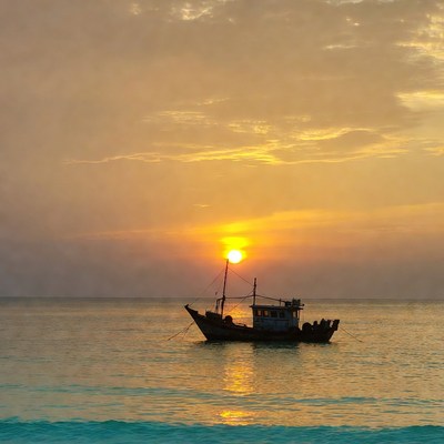 Fishing Boat Silhouette at Sunset