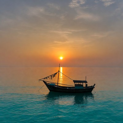 Traditional Dhow Boat at Sunset