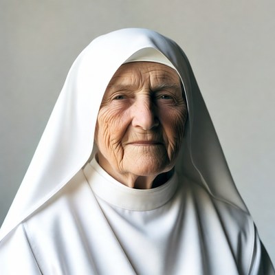 Elderly nun in white habit