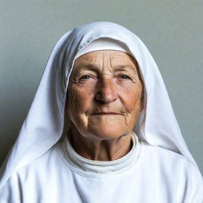 Elderly nun in white habit